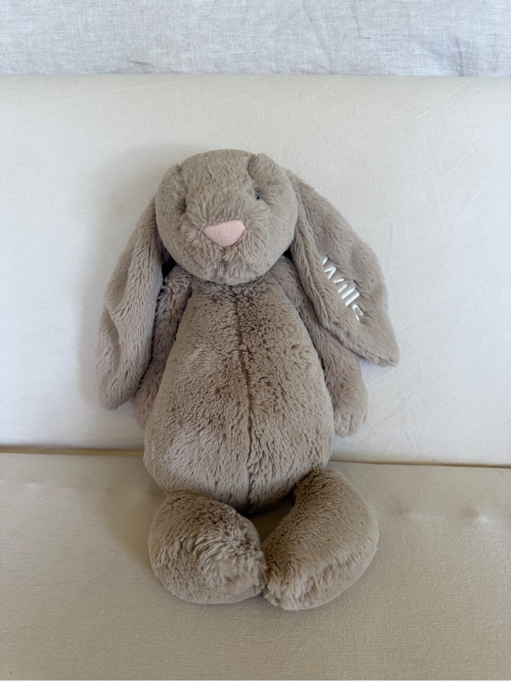 Jellycat Bashful Beige Bunny Plush large embroidered ear
